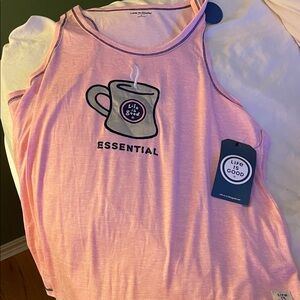 Life Is Good Light Pink Coffee Graphic Tank NWT